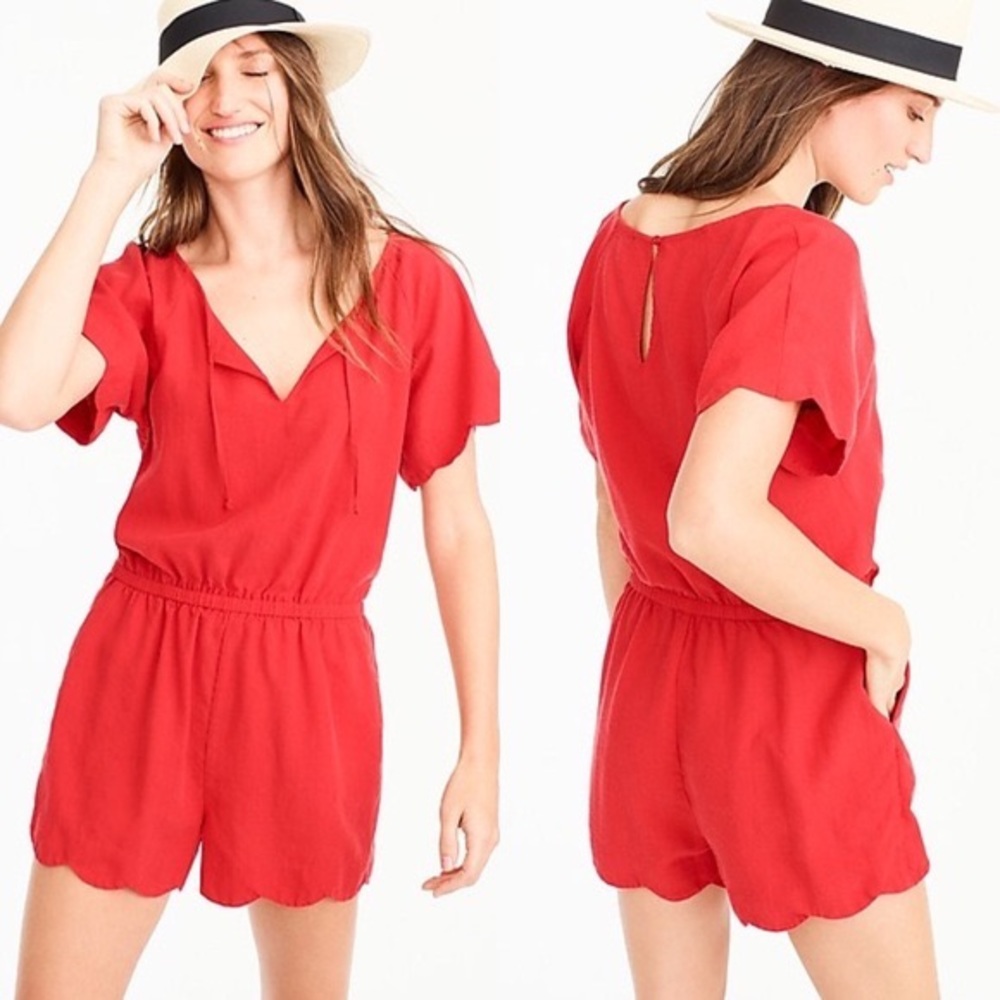 J. Crew Red Scallop Romper